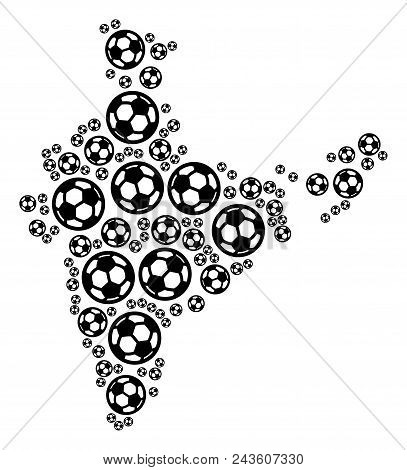 Football India Map. Vector Territory Scheme Made From Football Balls In Different Sizes. Abstract In