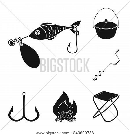 Fishing And Rest Black Icons In Set Collection For Design. Tackle For Fishing Vector Symbol Stock  I