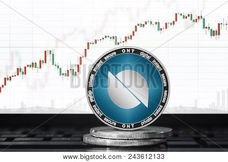 Ontology (ont) Cryptocurrency; Ontology Coin On The Background Of The Chart