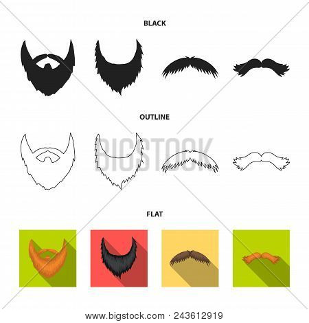 Mustache And Beard, Hairstyles Black, Flat, Outline Icons In Set Collection For Design. Stylish Hair
