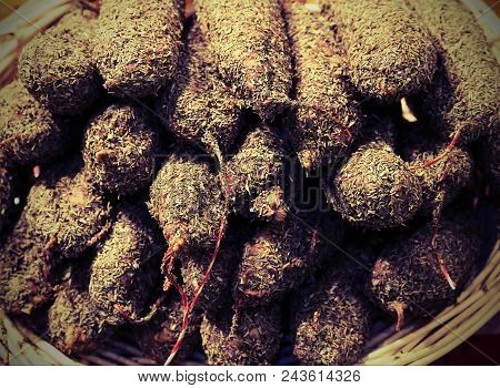 Peppery Salami With Black Pepper From Provence In France With Vintage Effect