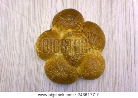Beautiful Sweet Buns Made As Flower Or Snails Family. Freshly Baked Sweet Buns Or Bread Rolls With B