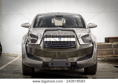 Novosibirsk, Russia - 05.28.2018: Marussia F2 Front View. Photography Of A Russian Supercar Suv On P