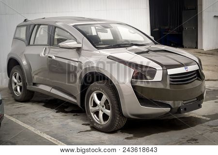 Novosibirsk, Russia - 05.28.2018: Marussia F2 Front View. Photography Of A Russian Supercar Suv On P