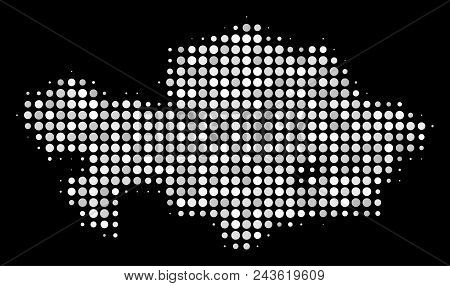 Kazakhstan Map Mosaic Of Round Pixels On A Black Background. Vector Round Dots Are Organized Into Ha