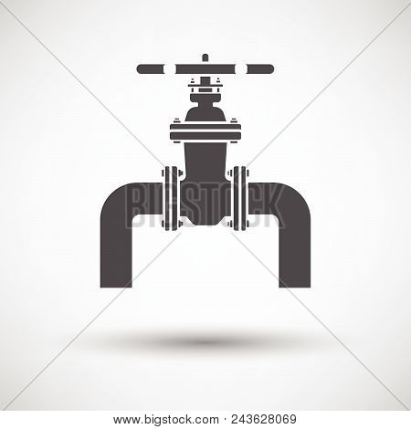 Icon Of Pipe With Valve On Gray Background, Round Shadow. Vector Illustration.