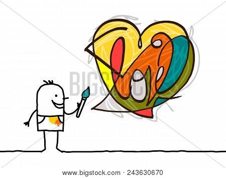 Vector Cartoon Artist Painting A Modern Style Heart