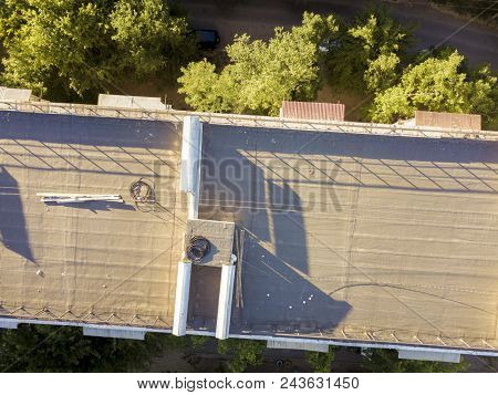 Aerial Close Up Appartment Roof Of The Building In The City