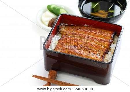 pieczonej węgorza na ryż, unaju, kuchnia japońska unagi