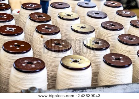 Traditional Wool Reels Of The British Waving And Textile Industry.