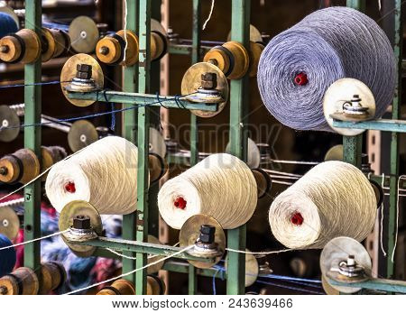 Traditional Wool Reels Of The British Waving And Textile Industry.