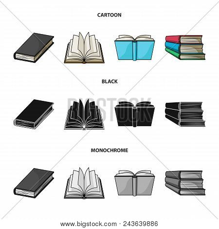 Various Kinds Of Books. Books Set Collection Icons In Cartoon, Black, Monochrome Style Vector Symbol