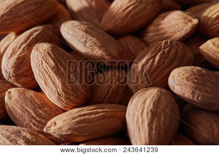 Almonds nuts close up. Macro.