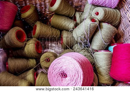 Traditional Wool Reels Of The British Waving And Textile Industry.