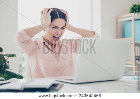 Portrait Of Irritated Secretary, Rage Financier, Mad It, Lawyer, Unhappy Crazy Accountant Holding Ha
