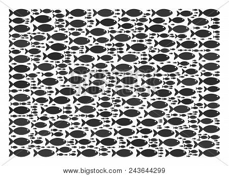 Filled Rectange Vector Concept. Abstraction Is Composed From Fish Items In Various Sizes. Fish Eleme