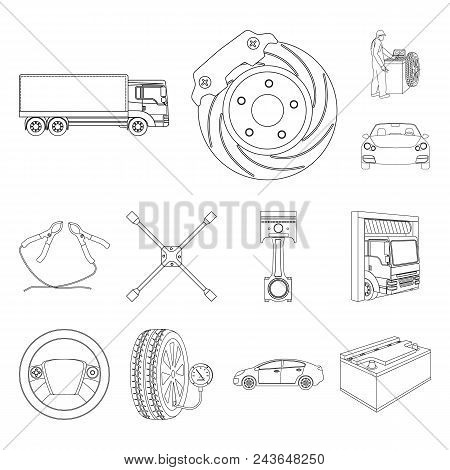 Car, Lift, Pump And Other Equipment Outline Icons In Set Collection For Design. Car Maintenance Stat