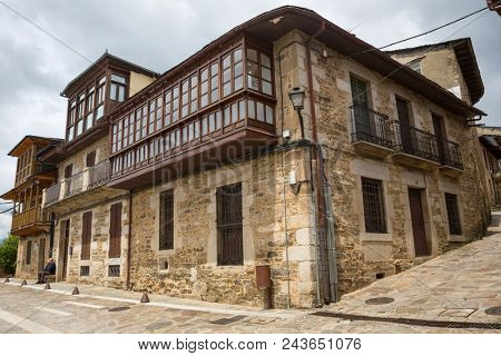 Puebla de Sanabria, Spain - May 30, 2018: Old houses of Puebla de Sanabria, Castilla y Leon, Spain