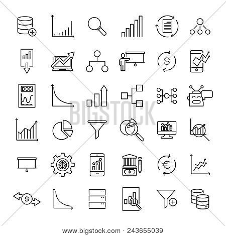 Simple Set Of Analysis Related Outline Icons. Elements For Mobile Concept And Web Apps. Thin Line Ve