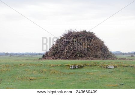 Large Bonfire, Not Yet On Fire To Celebrate The Walpurgis Night In The City Borgholm At Oland In Swe