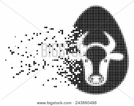 Dissolved Cow Egg Dotted Vector Icon With Wind Effect. Square Pixels Are Arranged Into Damaging Cow 