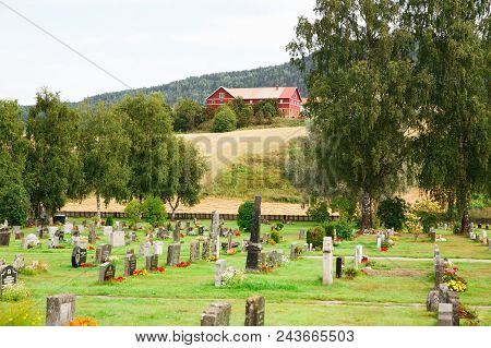 Heddal, Norway-august 15, 2014 -  Old Cemetery In Norwegian Village Near The Old Church.
