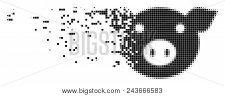 Dispersed Pig Head Dotted Vector Icon With Wind Effect. Square Fragments Are Composed Into Disappear