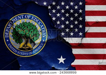 Flags Of Department Of Education And Usa On A Wall