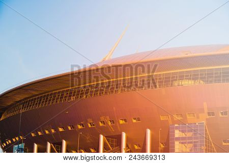Zenith Arena Stadium Close-up At Sunset, Toning, St-petersburg, Russia, 28.05.2018.