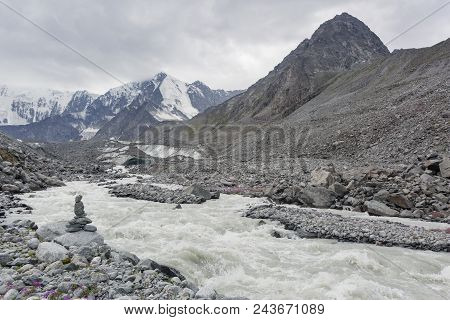 Stream On A Glacier, Altai Landscape. Russia