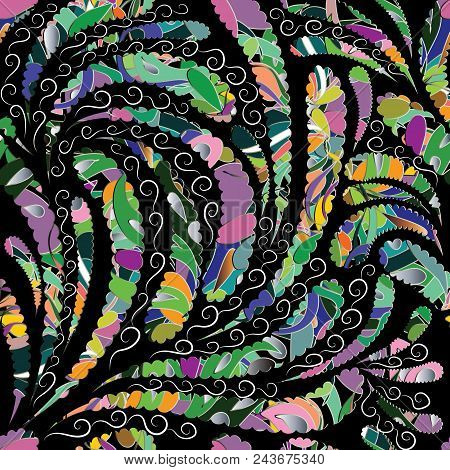 Colorful Vector Paisley Seamless Pattern. Floral Multicolor Vintage Background With Swirls, Flowers 