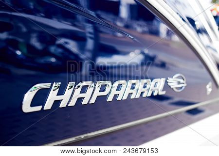 Ibiza Island, Spain - April 30, 2018: Silver Logo Chaparral Close-up. Chaparral Has Been Building Hi