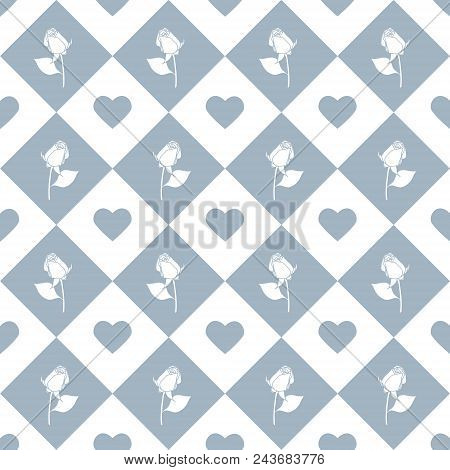 Roses Seamless Vector Geometric Monochromatic Background - Pattern For Continuous Replicate On Grey 