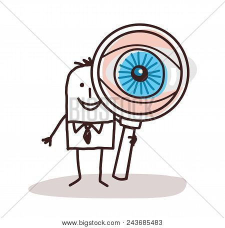 Cartoon Businessman With Big Magnifying Eye Illustration