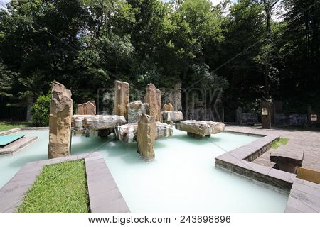 SOCHI, RUSSIA - JUL 07, 2017: Resort Matsesta, deposit of hydrogen sulfide springs in Krasnodar Territory, pool