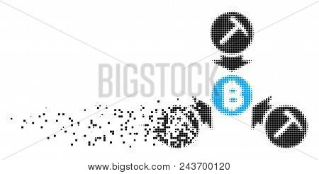 Dissolved Bitcoin Mining Pool Dotted Vector Icon With Erosion Effect. Square Fragments Are Combined 