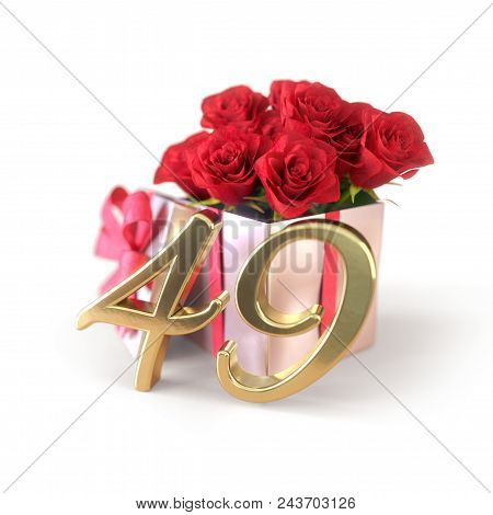 Birthday Concept With Red Roses In Gift Isolated On White Background. 3d Render - Forty-nineth. 49th