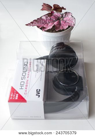GOMEL, BELARUS - MAY 31: 2018: JVC Headphones HA-S400. JVC, is a Japanese international professional and consumer electronics corporation based in Yokohama.
