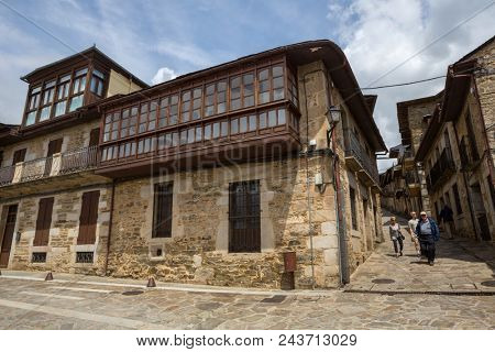 Puebla de Sanabria, Spain - May 30, 2018: Old houses of Puebla de Sanabria, Castilla y Leon, Spain