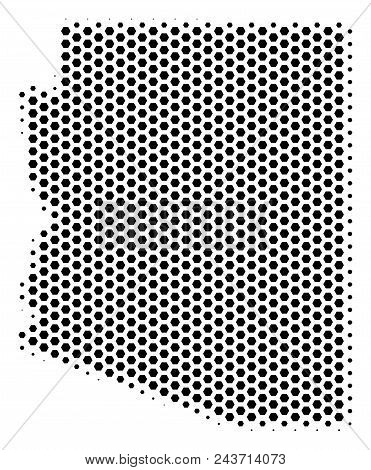 Hex-tile Arizona State Map. Vector Halftone Territory Plan On A White Background. Abstract Arizona S