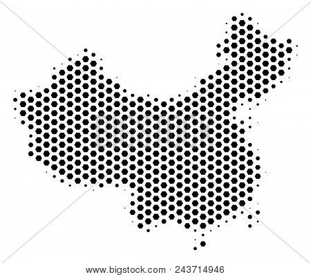 Hex Tile China Map. Vector Halftone Territory Scheme On A White Background. Abstract China Map Compo