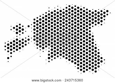 Hexagonal Estonia Map. Vector Halftone Geographic Scheme On A White Background. Abstract Estonia Map