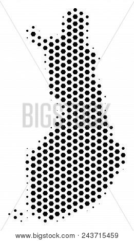 Hex-tile Finland Map. Vector Halftone Geographic Plan On A White Background. Abstract Finland Map Mo