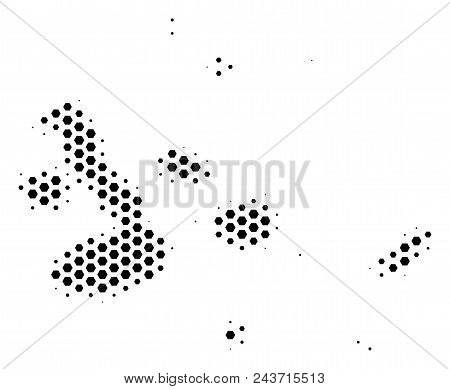 Honeycomb Galapagos Islands Map. Vector Halftone Geographic Plan On A White Background. Abstract Gal