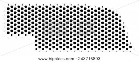 Hex Pixel Nebraska State Map. Vector Halftone Territory Scheme On A White Background. Abstract Nebra