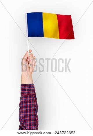 Person waving the flag of Romania