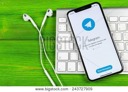 Sankt-petersburg, Russia, June 2, 2018: Telegram Application Icon On Apple Iphone X Screen Close-up.