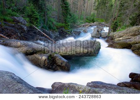 Mountain, Wild River In Forest In Slovakia