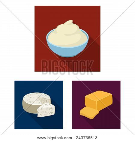 Different Kind Of Cheese Flat Icons In Set Collection For Design.milk Product Cheese Vector Symbol S