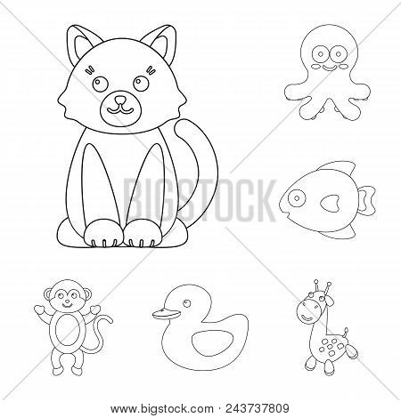 An Unrealistic Outline Animal Icons In Set Collection For Design. Toy Animals Vector Symbol Stock  I